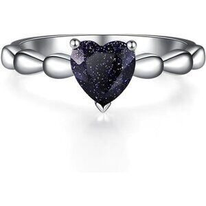 Women's Vintage 1.25 Carat Heart Blue Sand Stone Engagement Ring Promise Ring